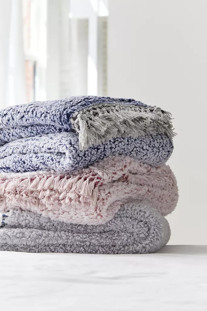 Amped Fleece Fringe Trim Throw Blanket | Urban Outfitters (US and RoW)