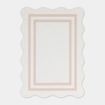 5'x7' Double Border with Scallop Edge Dorm Area Rug Pink/Ivory - Threshold\u2122 | Target