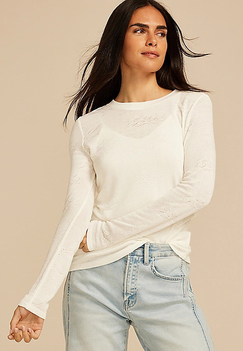 Floral Jacquard Mesh Top | Maurices