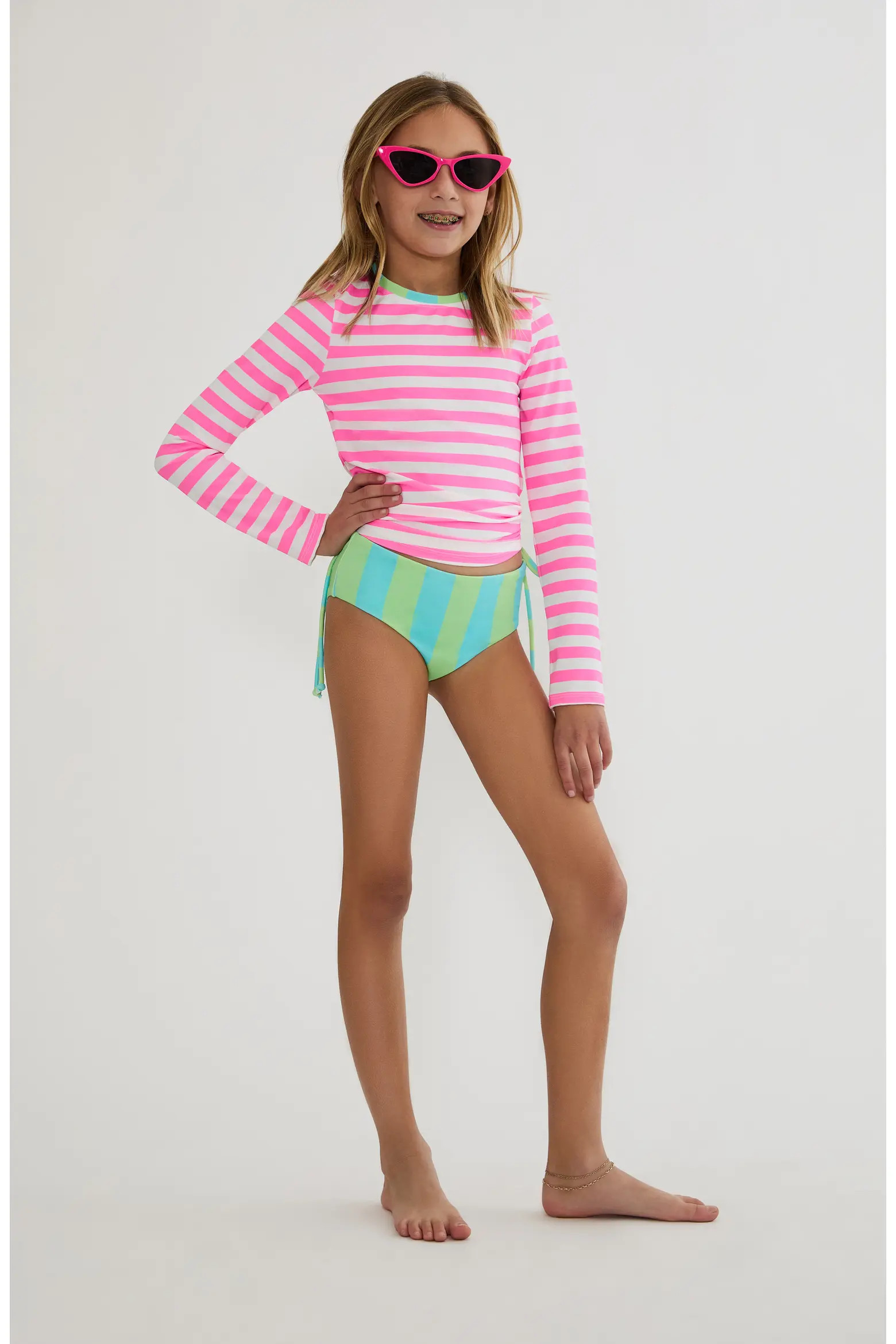Kids' Little Addie & Janie Long Sleeve Two-Piece Rashguard Swimsuit (Women) | Nordstrom | Nordstrom