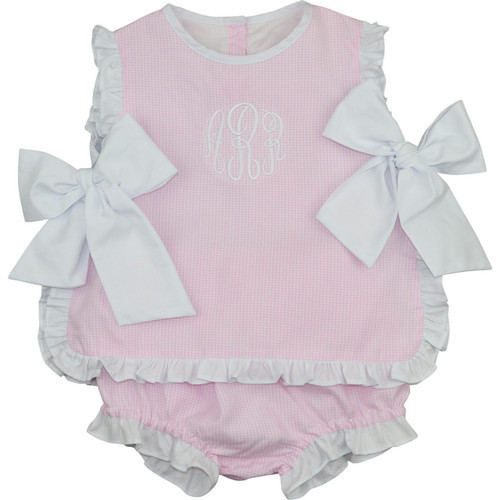 Pink And White Gingham Bow Diaper Set | Cecil and Lou