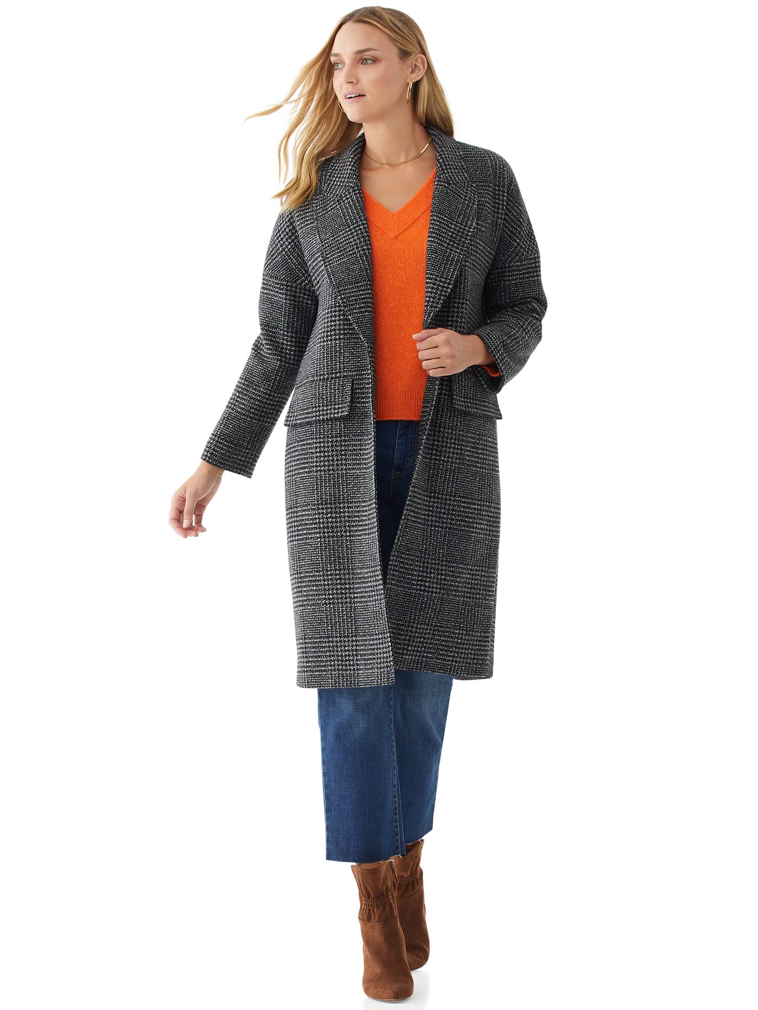 Scoop Women's Long Plaid Coat | Walmart (US)