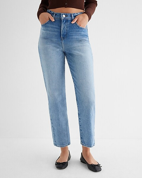 High Waisted Light Wash Straight Ankle Jeans | Express