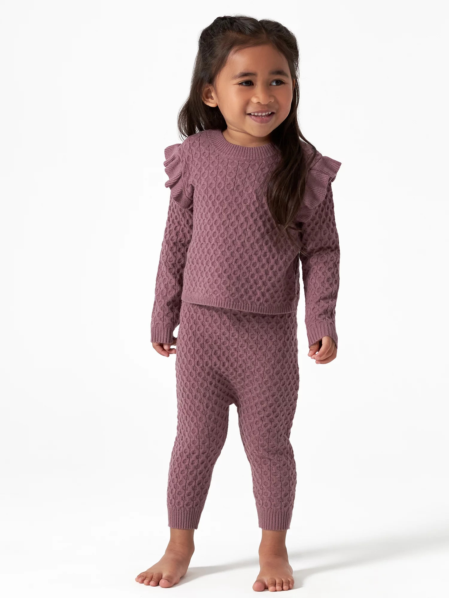 Modern Moments by Gerber Baby & Toddler Girl Cable Knit Ruffle Sweater & Pant, 2-Piece Outfit Set... | Walmart (US)