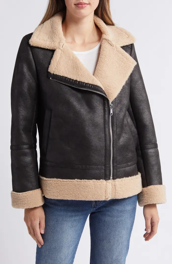 Sam Edelman Faux Leather & Faux Shearling Moto Jacket | Nordstrom | Nordstrom