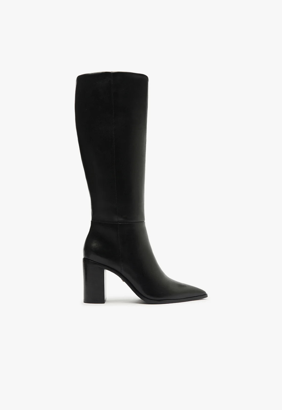 Mikki Up Pointed Toe Block Knee High Boot | Black | Leather | Schutz (US)