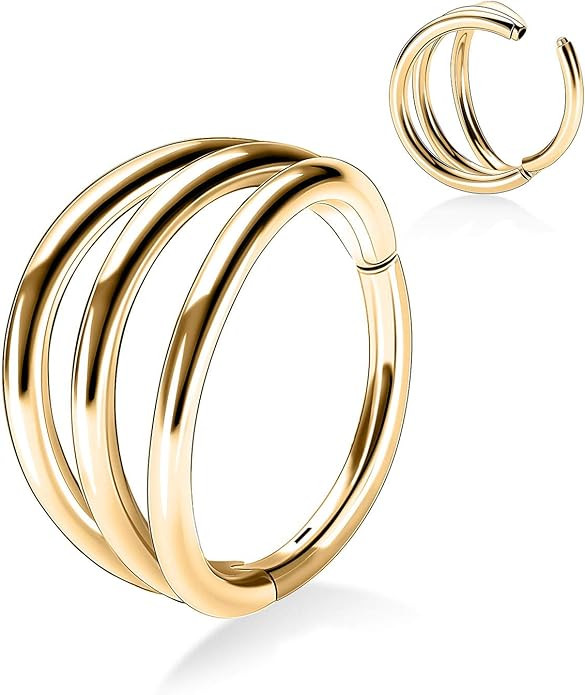 PEAKLINK 316L Surgical Steel Septum Clicker Ring Nose Ring Hoop Sleeper Hoop Earring Helix Rook C... | Amazon (US)