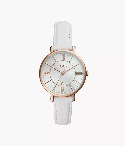 Jacqueline Three-Hand Date White Leather Watch | Fossil (US)