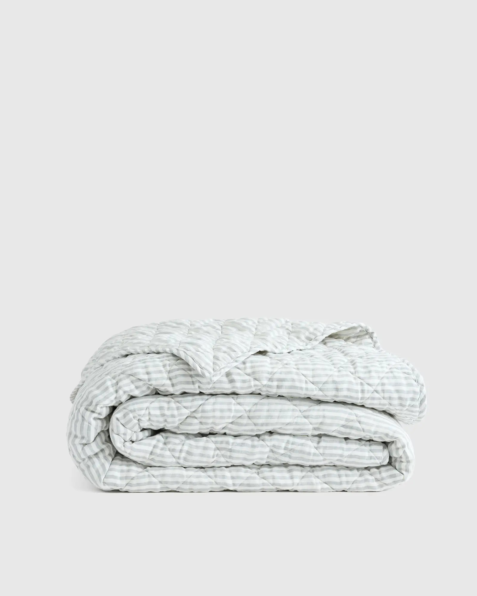 European Linen Stripe Quilt  in Mist/White Stripe | Quince