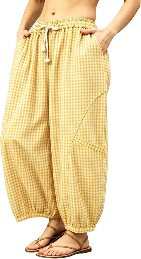 EsheSy Womens Gingham Plaid Balloon Pants Oversized Cropped Drawstring Elastic Waist Lounge Gingh... | Amazon (US)