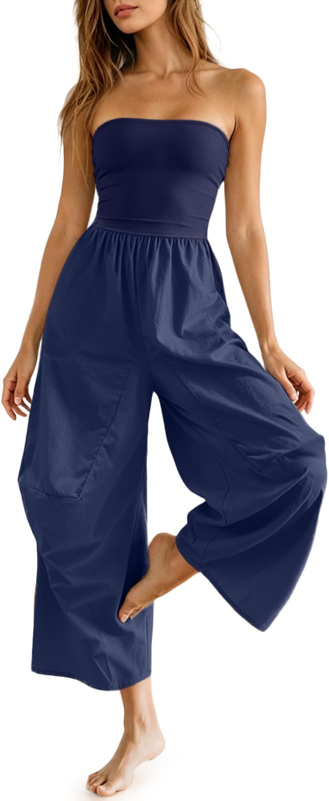 Strapless Jumpsuit For Women Convertible Harem Pants Boho Balloon Pants Tube Top Romper Off Shoul... | Amazon (US)