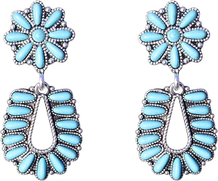 Western Medium Turquoise Teardrop Flower Earrings No.894 | Amazon (US)