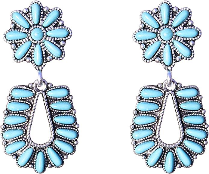 Western Medium Turquoise Teardrop Flower Earrings No.894 | Amazon (US)