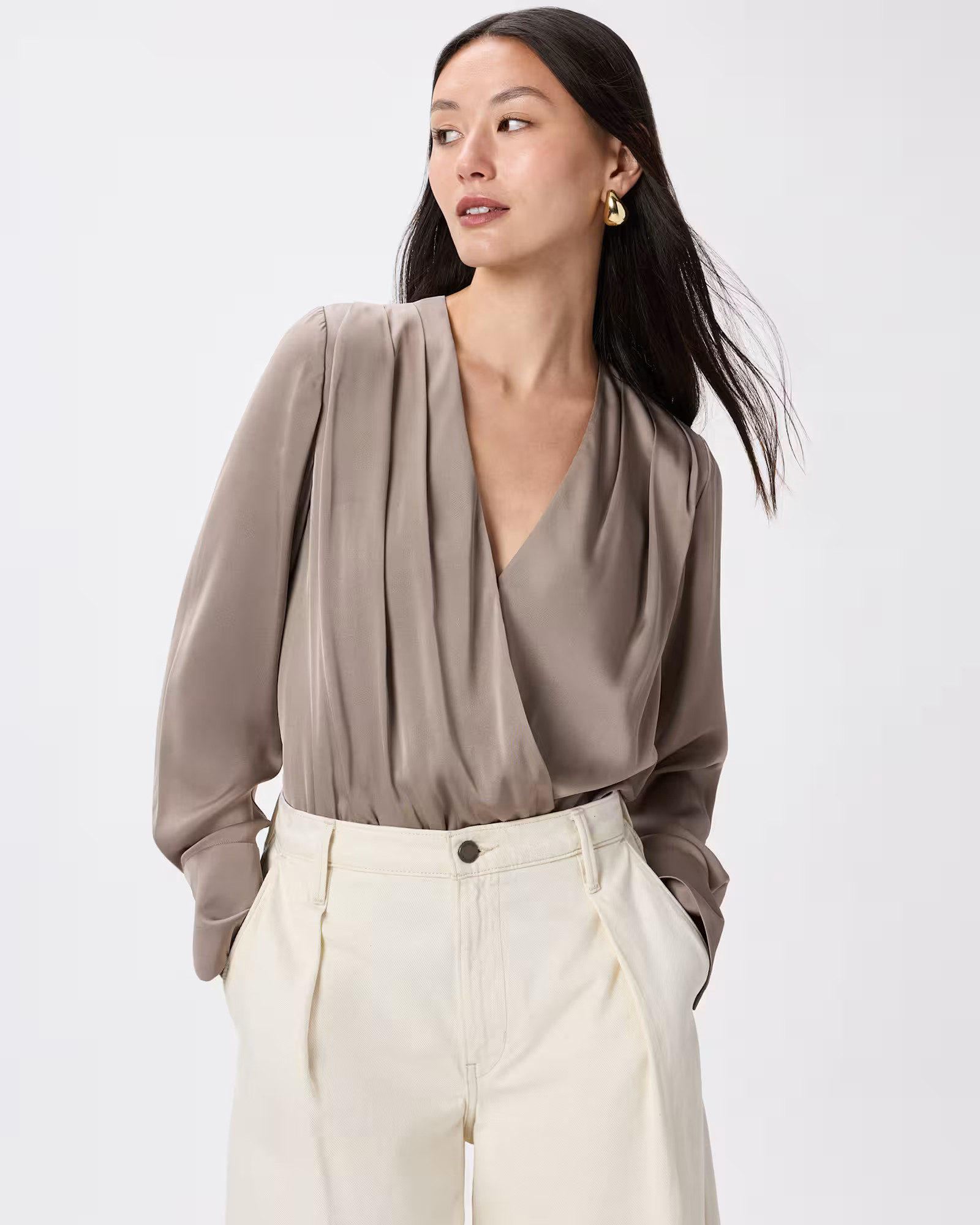 Washable Stretch Silk Surplice Bodysuit | Quince