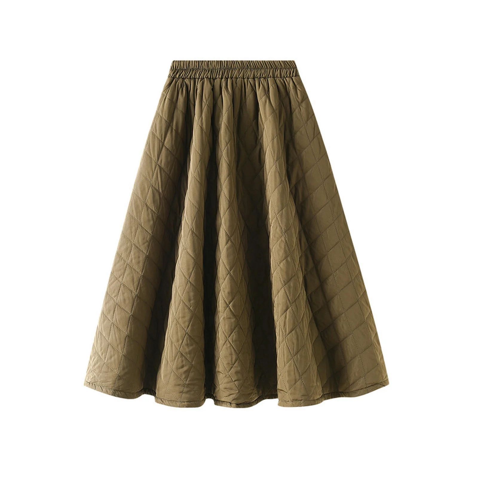 Autumn new elastic waist rhombus woven quilted A-line slimming skirt-olive green-one size | Walmart (US)