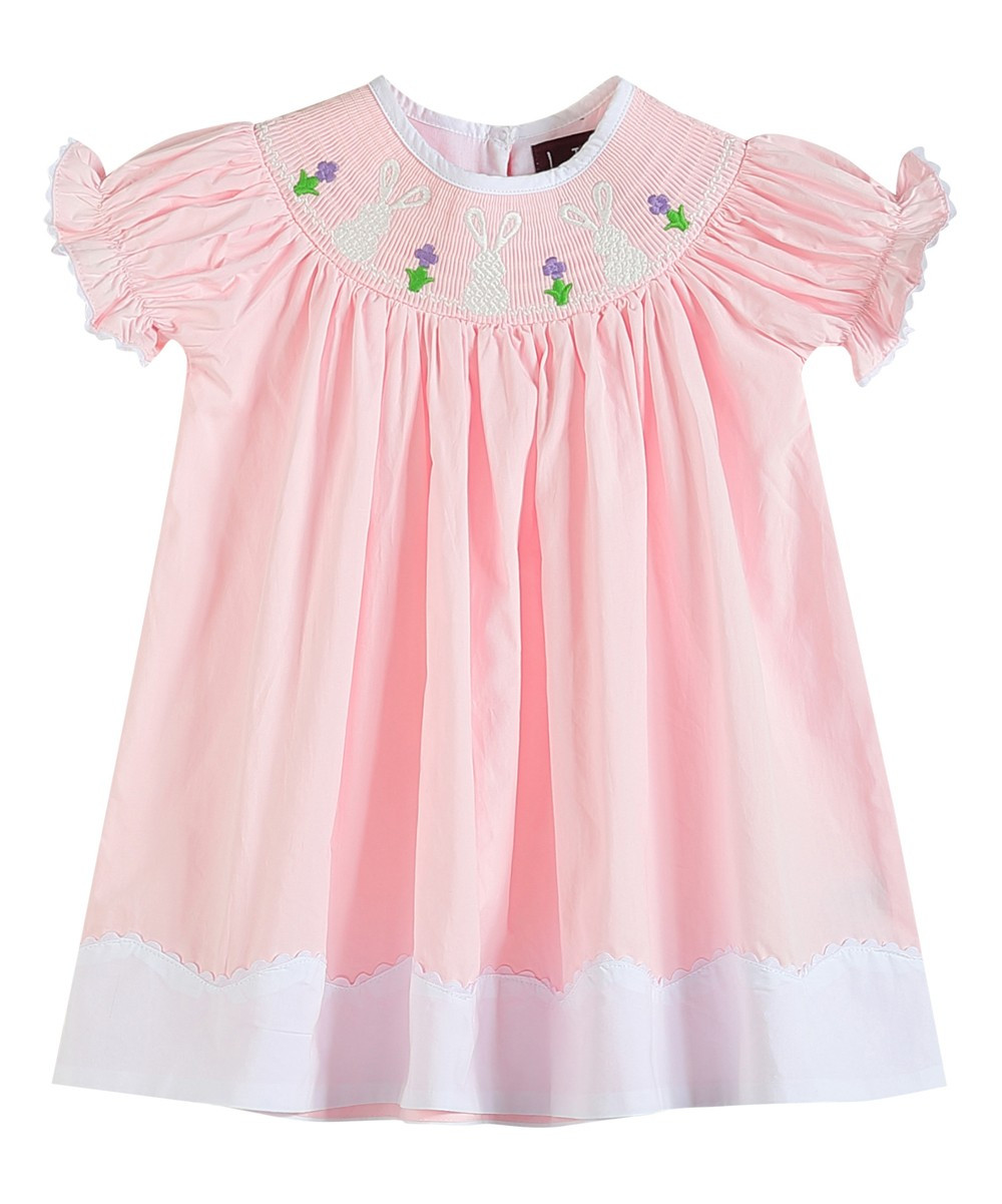 Lil Cactus Girls' Casual Dresses Pink - Pink Easter Bunny & Flowers Smocked Bishop Dress - Infant, T | Zulily