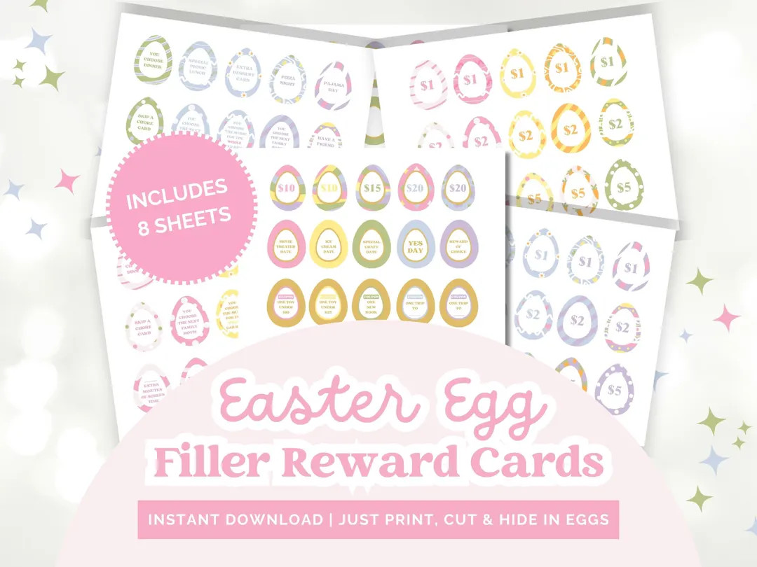Printable Easter Egg Filler Reward Cards | Instant Download | Etsy (US)