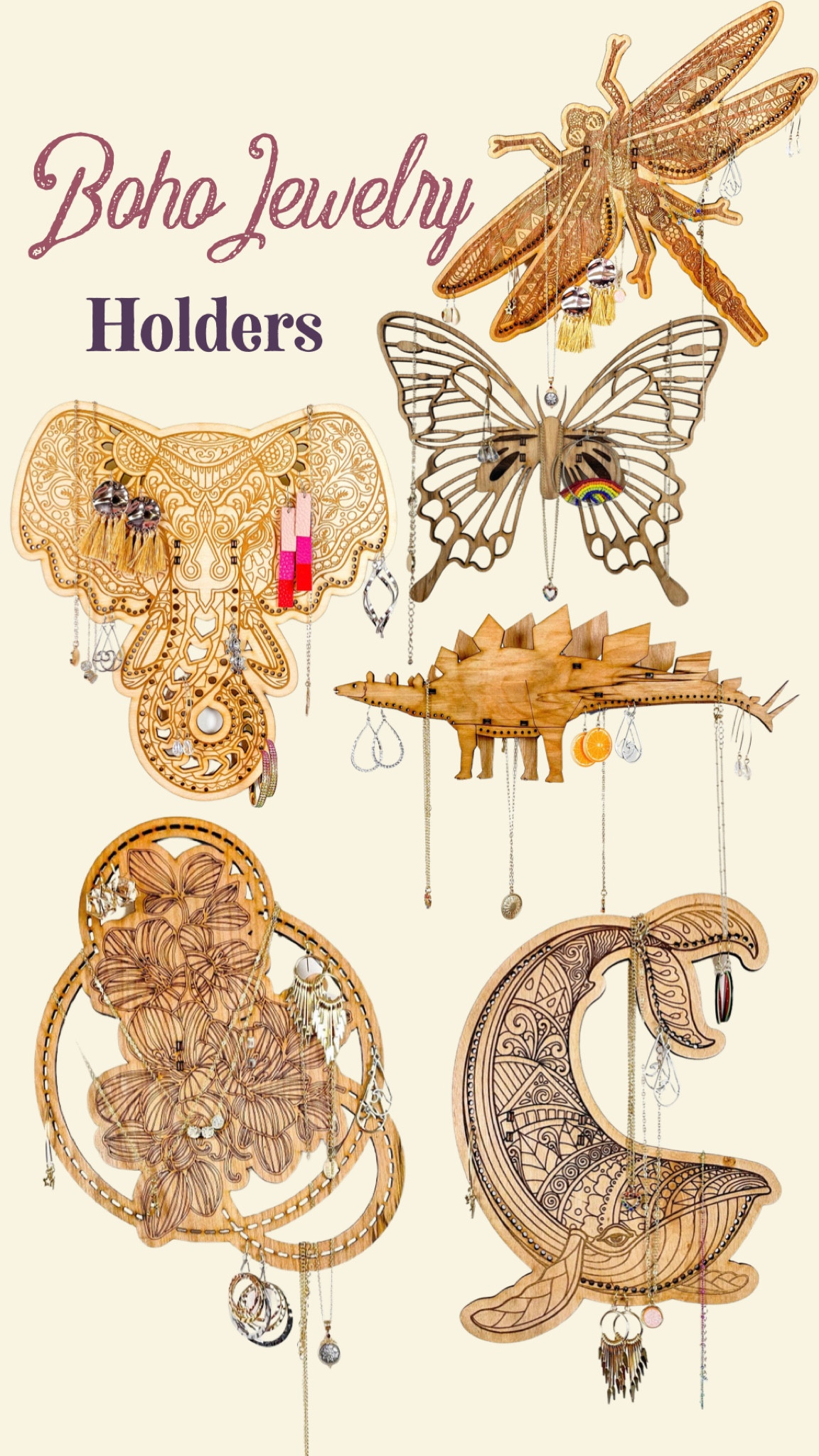 Boho Jewelry holders. You can paint these jewelry holders whatever colors you would like. They are the cutest way to display your jewelry. #boho #bohojewelryhanger #boholivestyle #hippielifestyle 

#LTKunder100 #LTKhome #LTKunder50