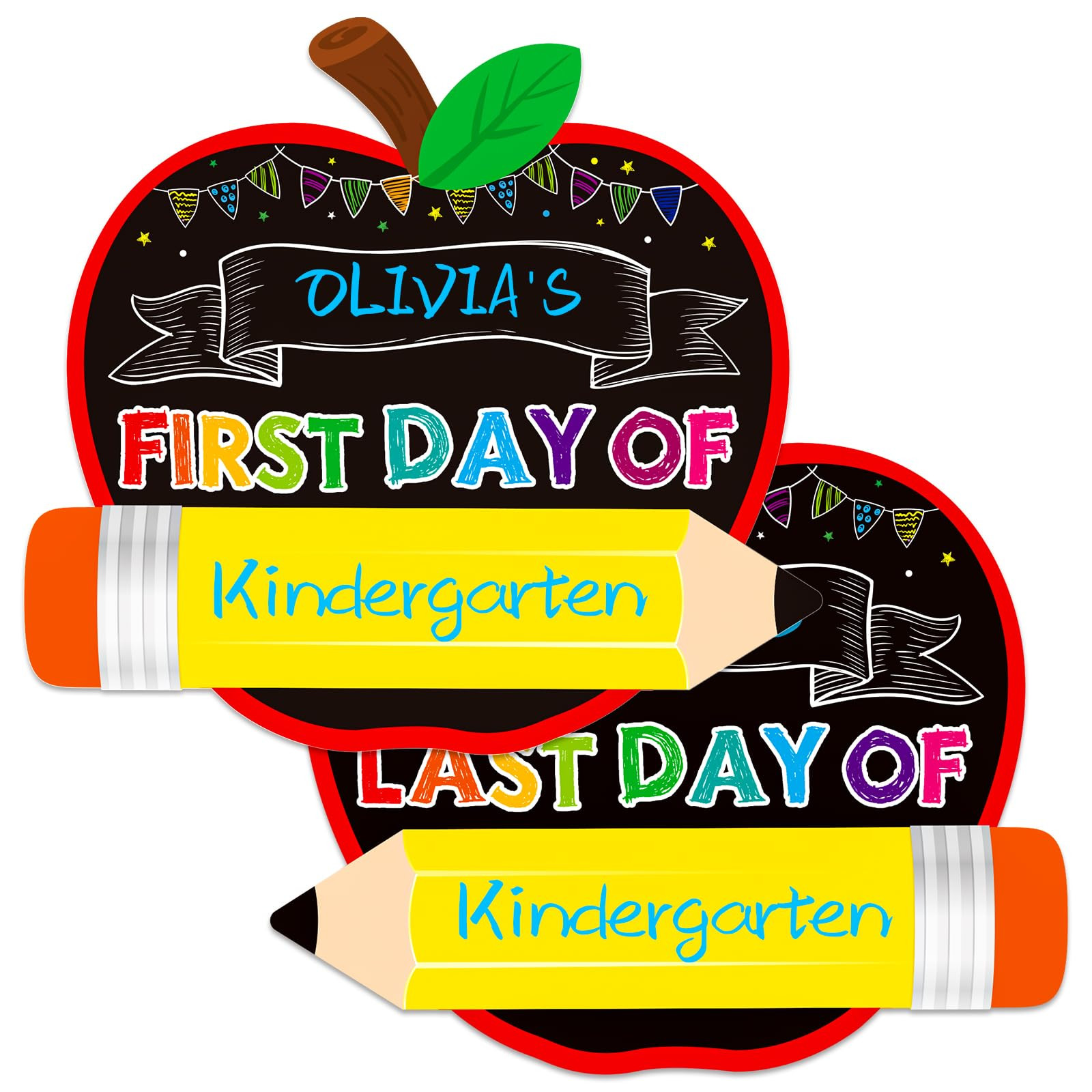 First Day of School Board Sign - Double Sided Apple First and Last Day of Preschool Kindergarten Chalkboard Sign Reusable & Erasable Back to School Supplies Photo Prop Gift for Kids | Amazon (US)