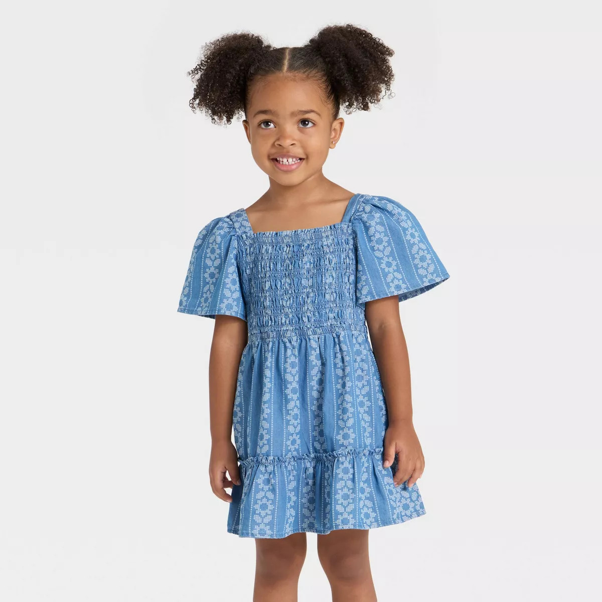 Toddler Girls' Short Sleeve Chambray Dress - Cat & Jack™ Blue 5T | Target