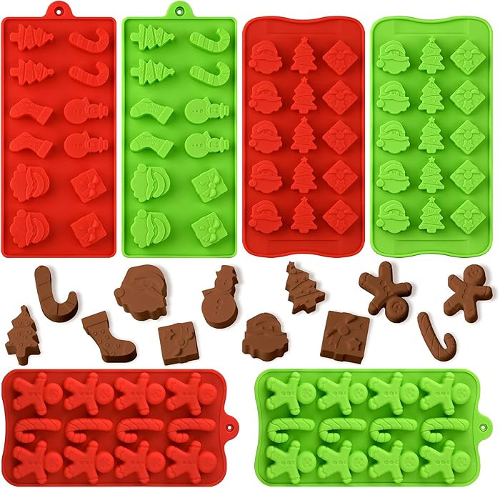 Actvty Christmas Chocolate Molds, Silicone Candy Molds, 6 Packs Santa Clause Snowman Gingerbread ... | Amazon (US)