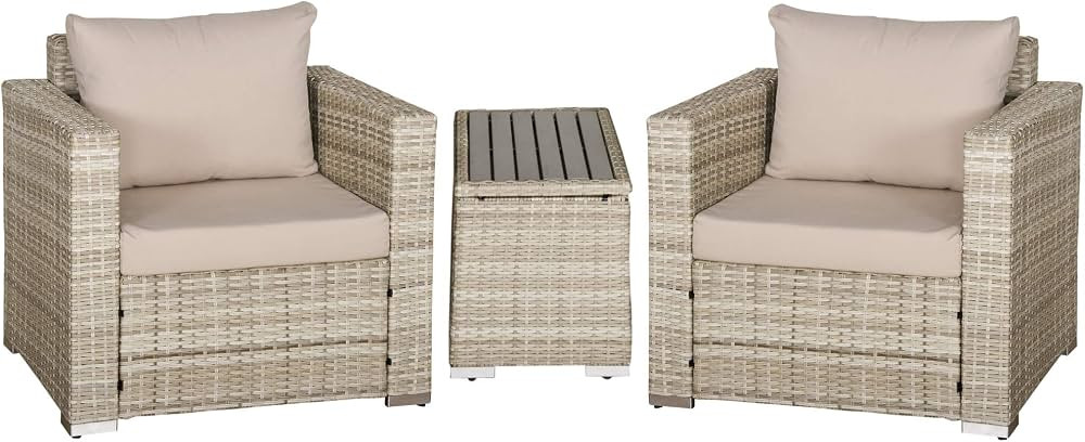 Outsunny 3 Piece Patio Furniture Set, PE Wicker Outdoor Furniture, Conversation Set Bistro Table ... | Amazon (US)