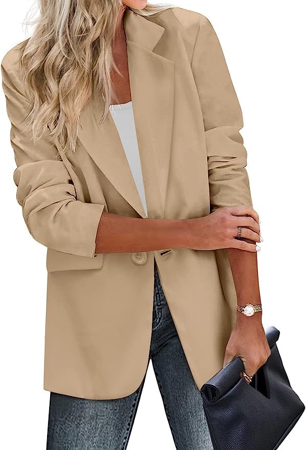 Zeagoo Womens Casual Blazers Pockets Long Sleeve Open Front Work Office Jackets Lapel Button Long... | Amazon (US)