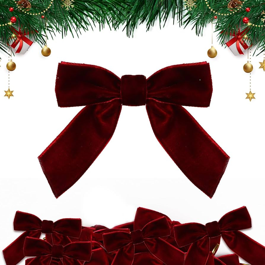 30pcs Small Burgundy Velvet Christmas Bows for Christmas Tree with Gold Twist Ties Wreath Garland... | Amazon (US)