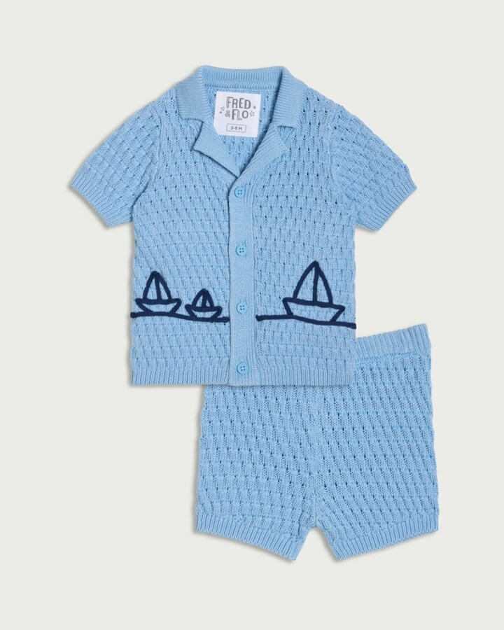 F&F Baby 2-Piece Pure Cotton Knitted Set in Blue | Tesco F&F