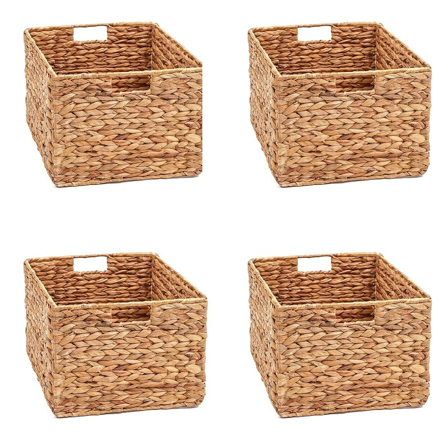 Trademark Innovations Large Foldable Rectangle Woven Wicker Basket Bins for Storage (Set of 4) | Amazon (US)