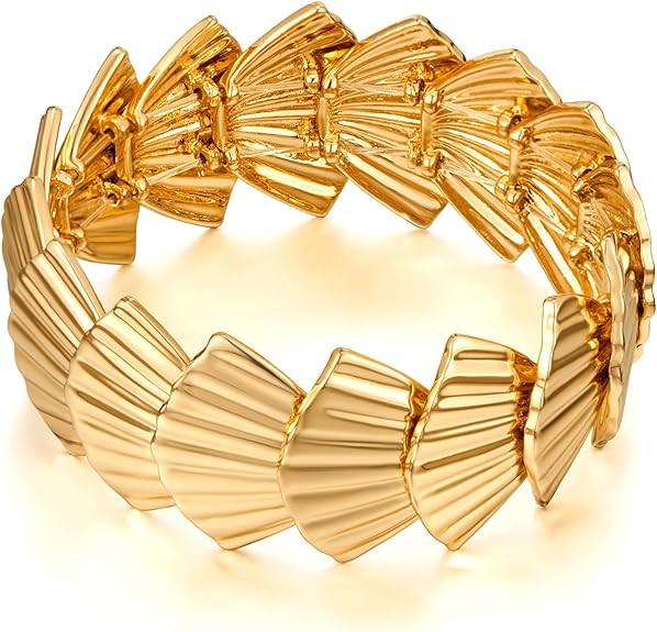 Gold Plated Bangle Bracelets for Women Brass Chain Hinge Cuff Bangles Fashion Chunky Elastic Brac... | Amazon (US)