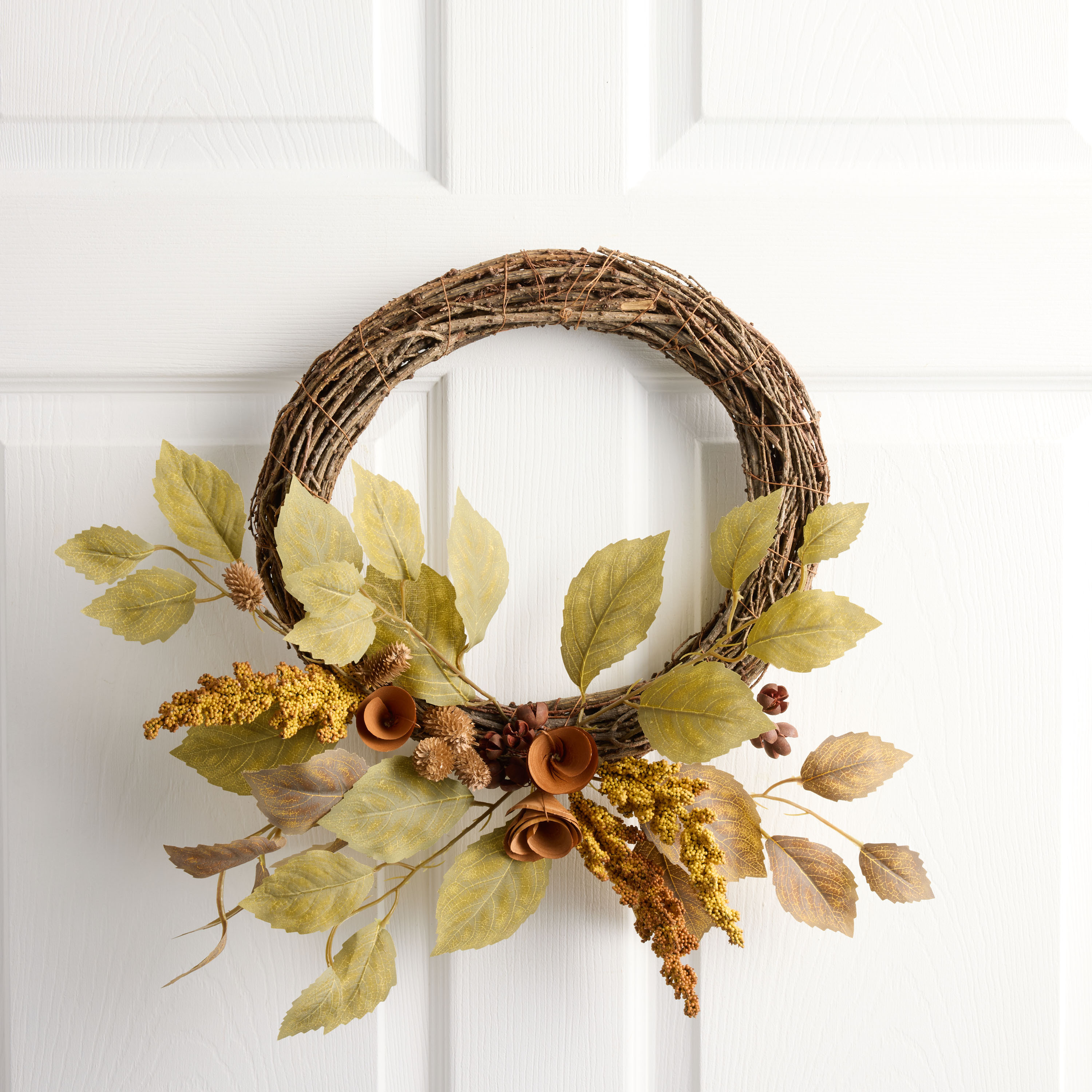 Wood Curl Flower and Faux Greenery Wreath | World Market