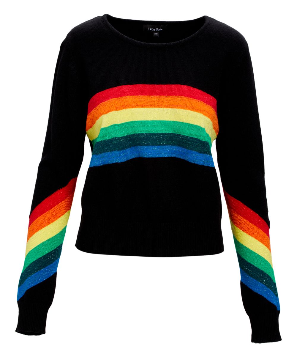 Lea & Viola Women's Pullover Sweaters blk - Black Rainbow Stripe Sweater - Women | Zulily