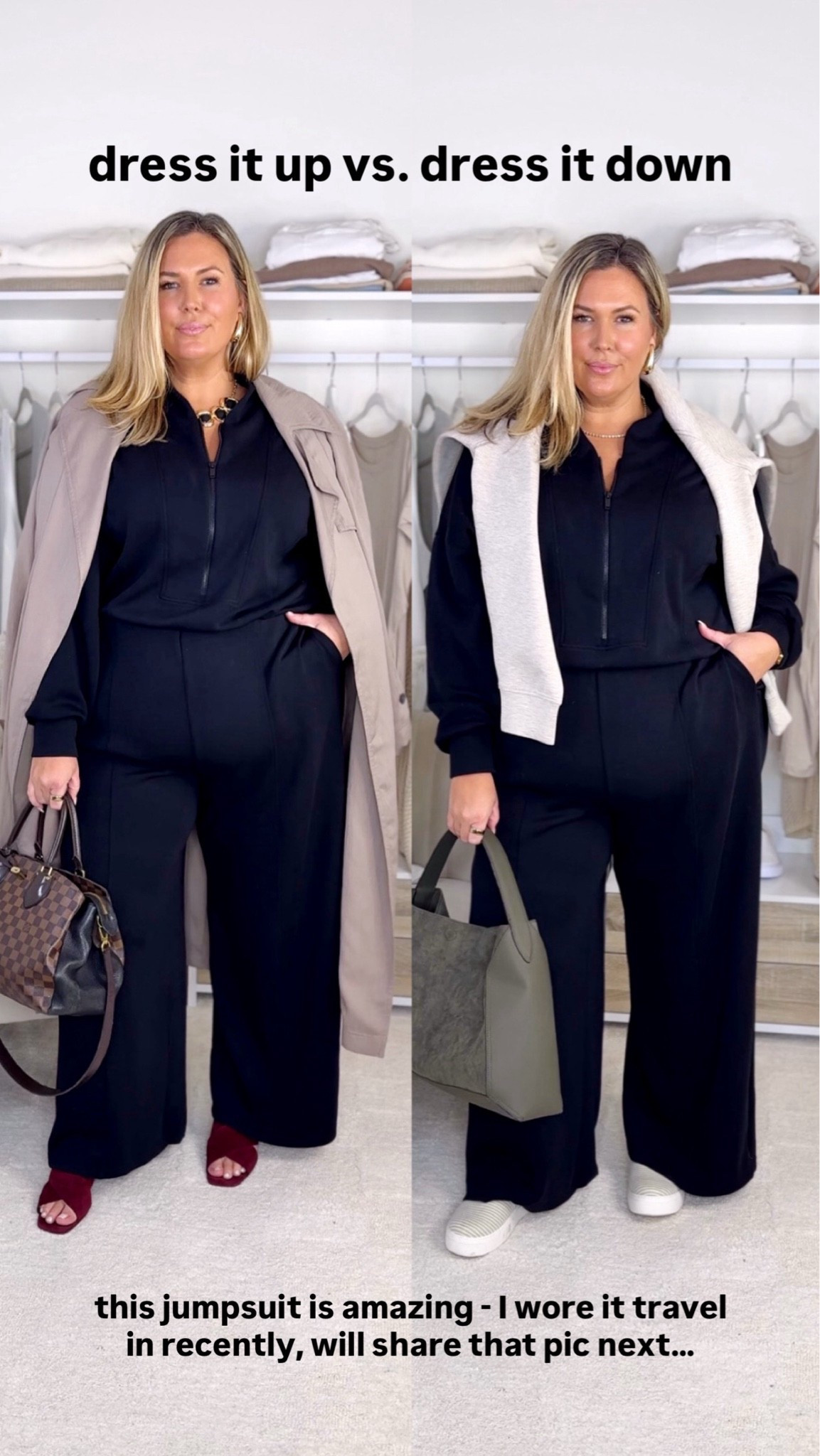 Spanx air essentials Jumpsuit on sale today with code LTK20 !!  I am high waisted so I wear the size 3x, if you’re shaped like me take a size up! The trench is oversized and I wear the medium and large! Tunic I like 3x for length but 2x fits fine!

#LTKSaleAlert #LTKPlusSize #LTKOver40