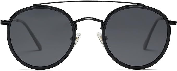 SOJOS Retro Round Polarized Sunglasses UV400 Double Bridge Circle Sun Glasses SJ1104 | Amazon (US)