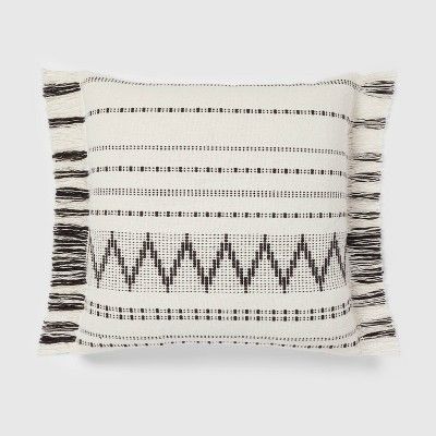 Euro Woven Stripe with Fringe Decorative Throw Pillow Off-White/Black - Threshold™ | Target