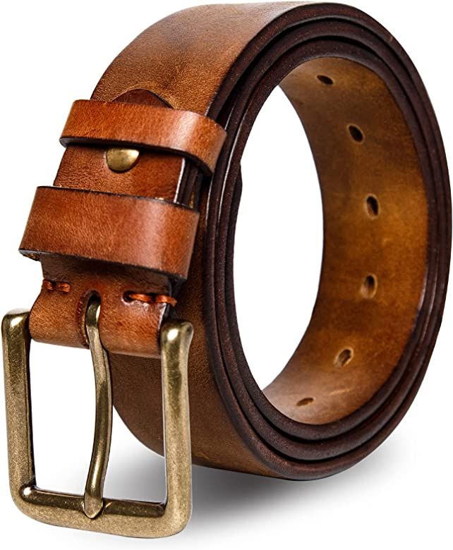 wolksprong Thicken Full Grain Leather Mens Belt Heavy Duty Mens Work Belt Mens Belt High Hardness... | Amazon (US)