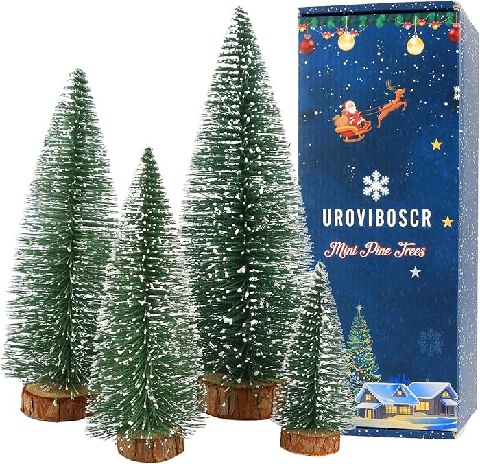 Green Bottle Brush Trees Christmas, 4 Pcs Mini Christmas Tree, Miniature Christmas Trees 9.9/7.9/... | Amazon (US)