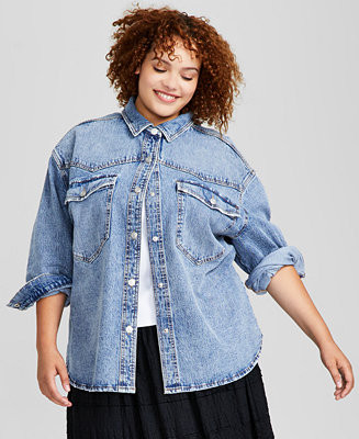 And Now This Trendy Plus Size Oversized Denim Shirt, Created for Macy's  - Macy's | Macy's