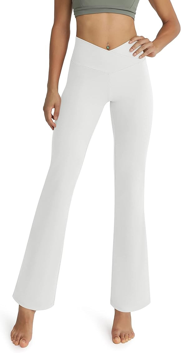 ODODOS Cross Waist Bootcut Yoga Pants for Women, Non See Through Bootleg Sports Gym Flare Workout Pa | Amazon (US)