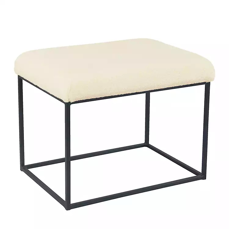 Cream Fluffy Faux Sheepskin Cube Ottoman | Kirkland's Home