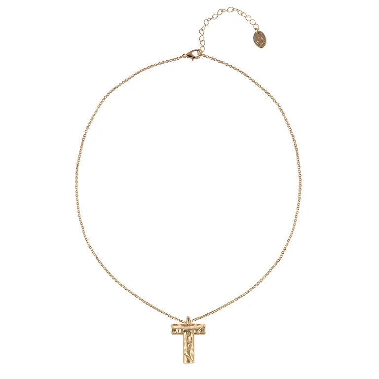 Time and Tru Goldtone Hammered Initial "T" Pendant Necklace | Walmart (US)