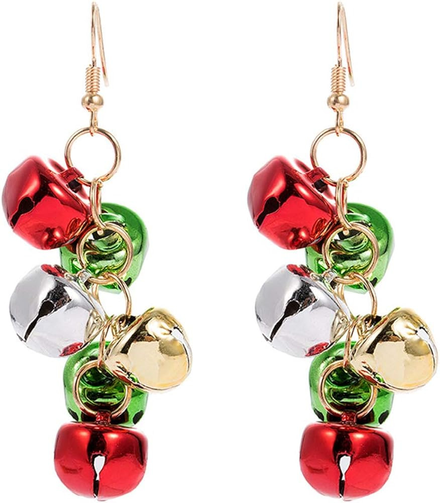 Colorful Christmas Jingle Bell Tinkle Bell Cute Ornament Chain Dangle Drop Earrings for Women Fis... | Amazon (US)