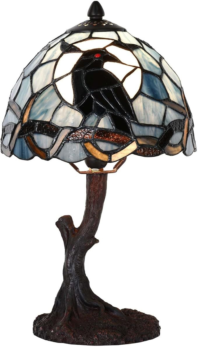 Bieye L12010 Raven Sitting on Bare Tree Branch in Full Moon Night Tiffany Style Stained Glass Tab... | Amazon (US)