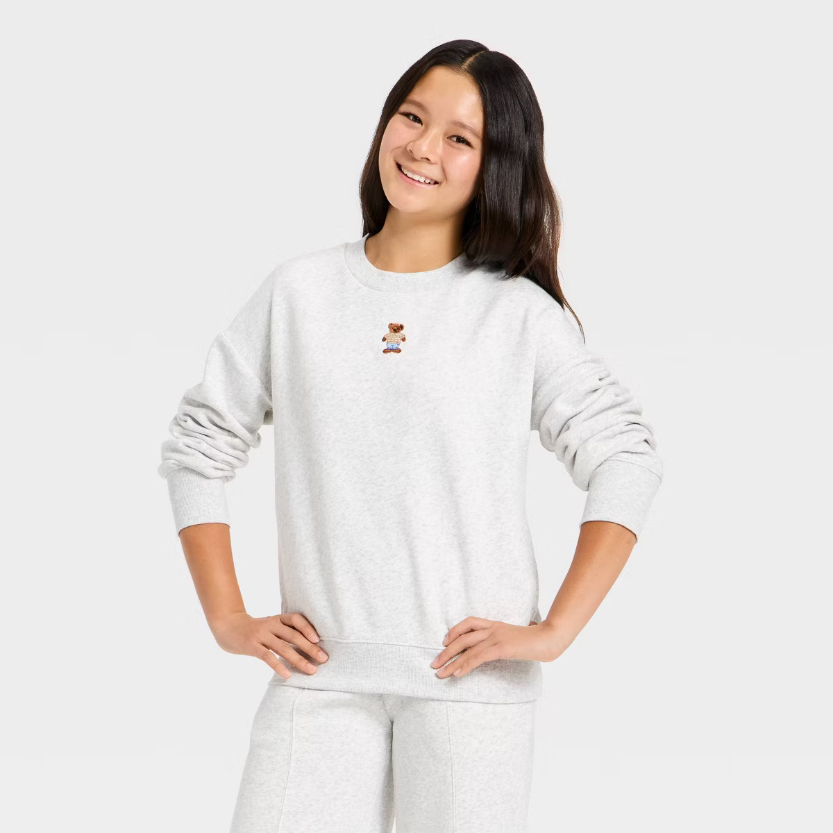 Girls' Embroidered Oversized Fleece Crew - art class™ | Target