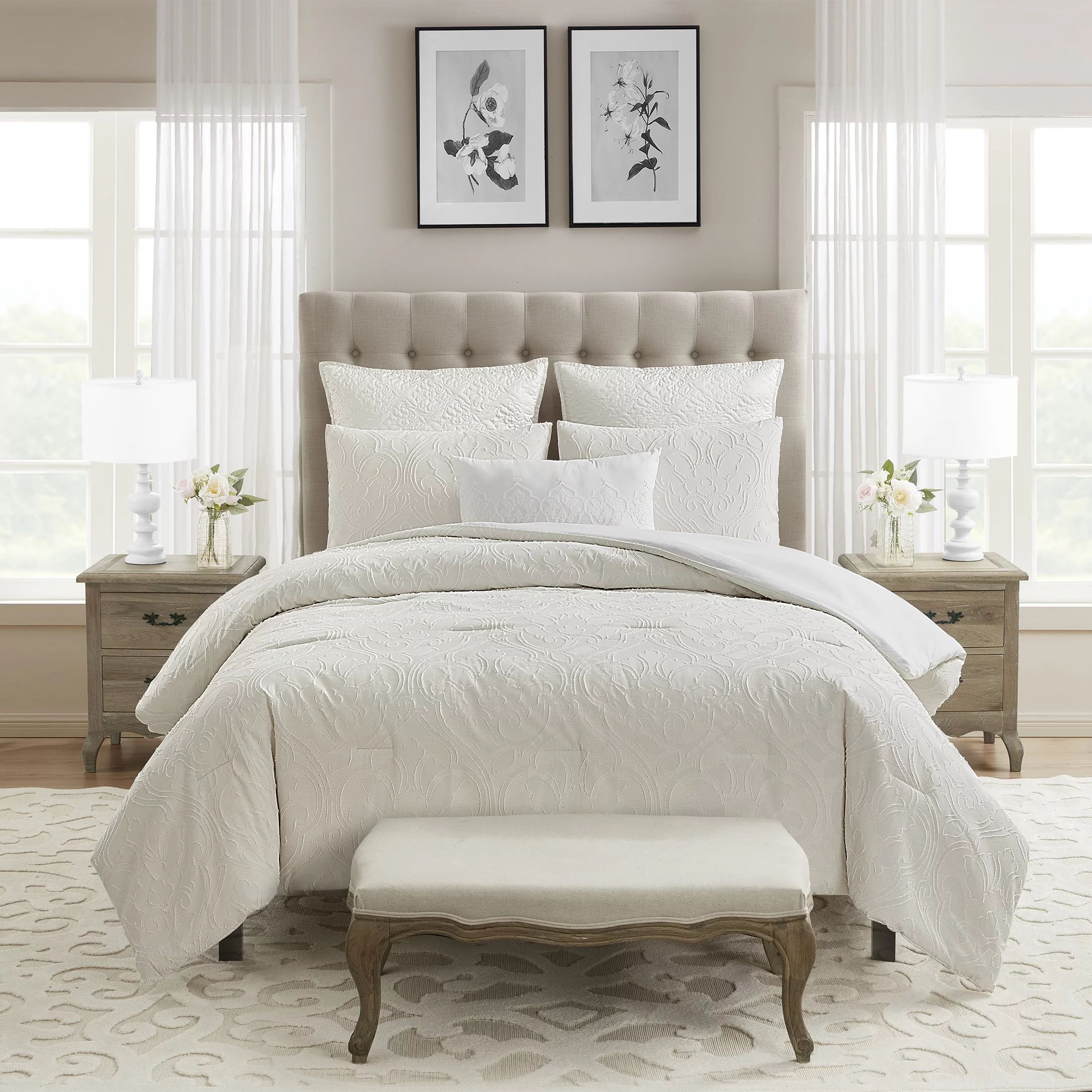 My Texas House Willa Clipped Jacquard 6-Piece Comforter Set, Coconut Milk, Queen - Walmart.com | Walmart (US)