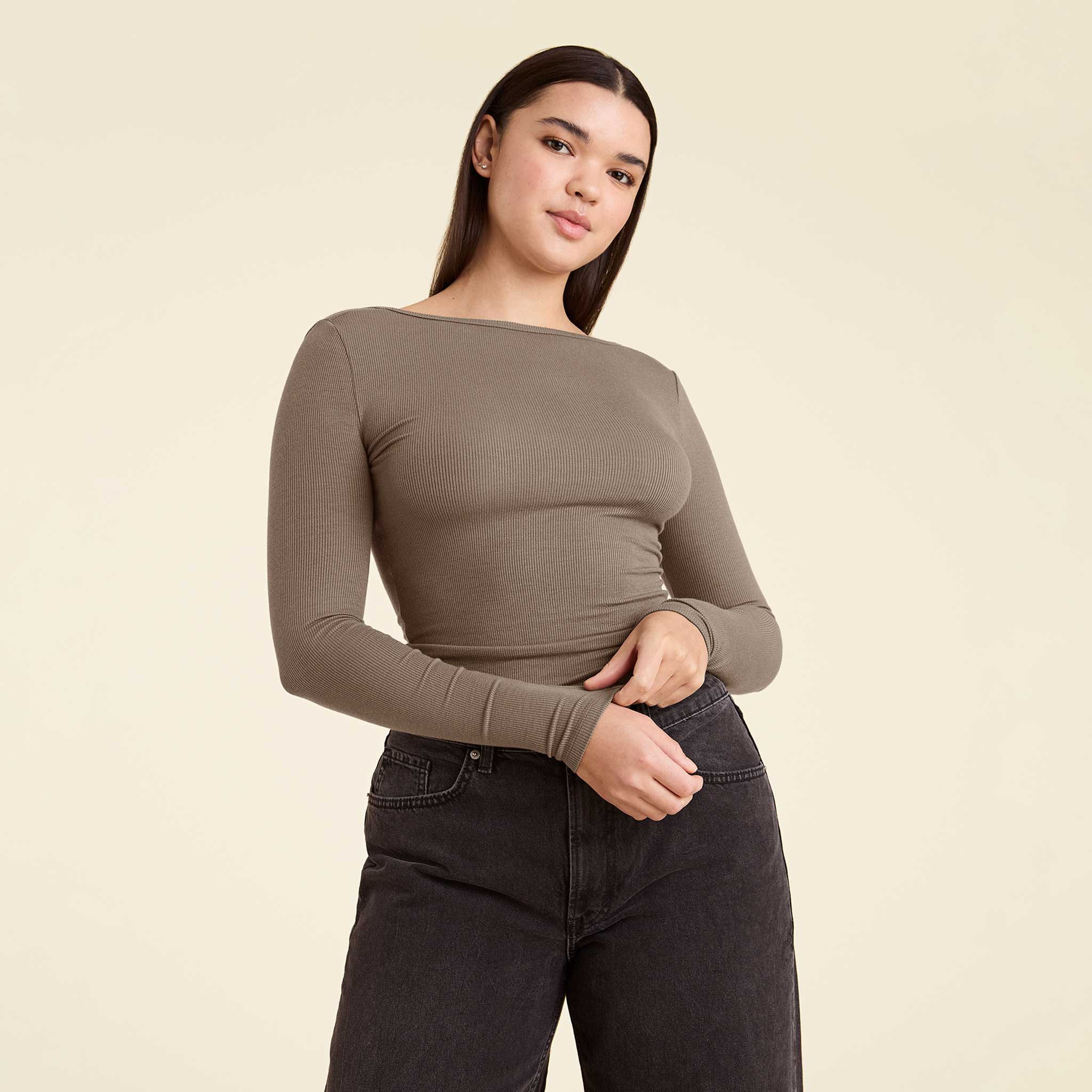 Open Back Slinky Rib Shirt | nuuds