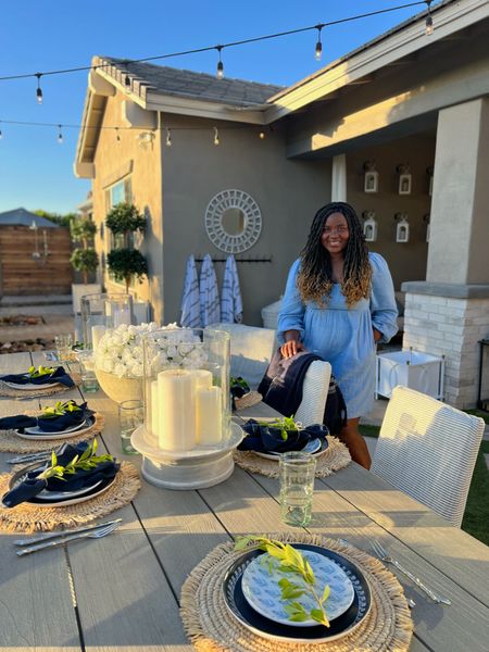I love decorating. Our backyard might be a favorite to dress up!! Get inspired by this area all dressed up in blue! 💙🩵💙

Blue decor
Outdoor decor 
Back patio
Patio ideas 
Outdoor table
Spring party
Summer party 