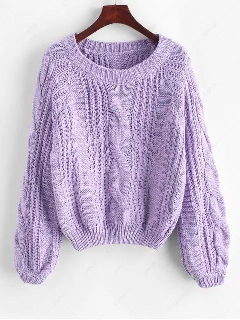 Cable Knit Solid Color Chunky Sweater - Purple S | ZAFUL (Global)