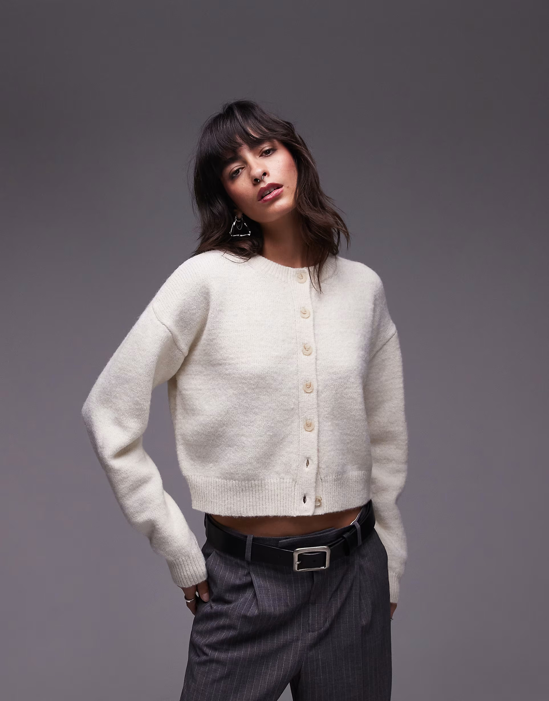 Topshop knitted ultimate micro cardi in ivory | ASOS (Global)